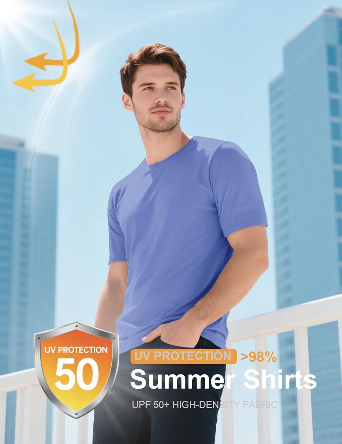 imageMAGCOMSEN Mens TShirts UPF 50 Cooling Short Sleeve Shirts Cotton Lightweight Moisture Wicking Soft Casual Summer TeesLight Blue