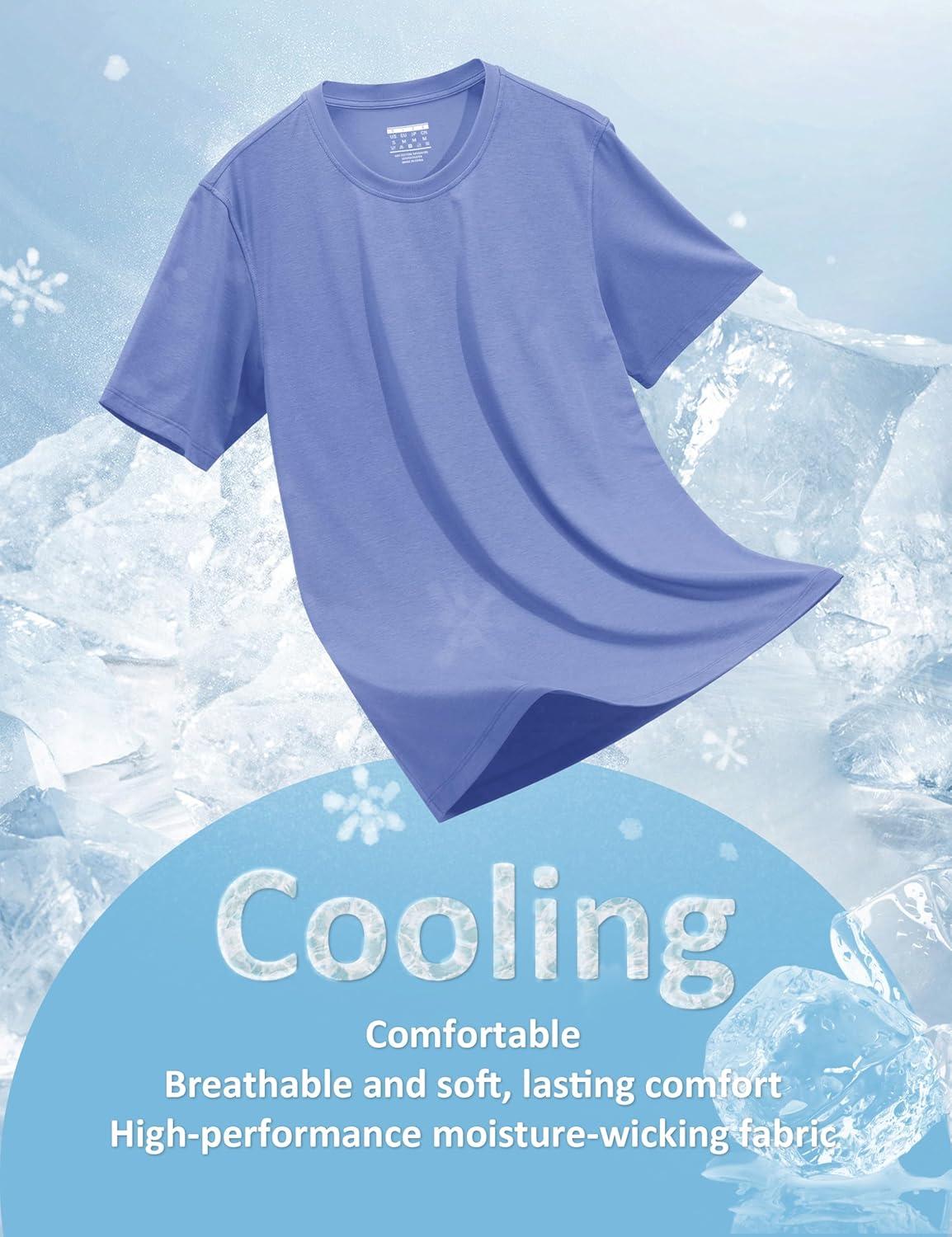 imageMAGCOMSEN Mens TShirts UPF 50 Cooling Short Sleeve Shirts Cotton Lightweight Moisture Wicking Soft Casual Summer TeesLight Blue