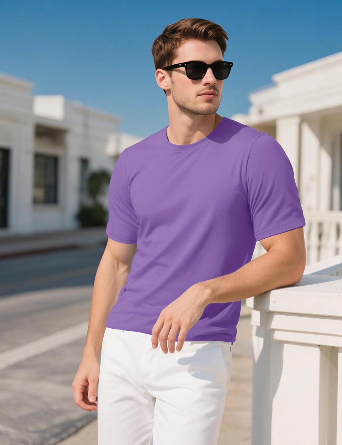 imageMAGCOMSEN Mens TShirts UPF 50 Cooling Short Sleeve Shirts Cotton Lightweight Moisture Wicking Soft Casual Summer TeesLight Purple