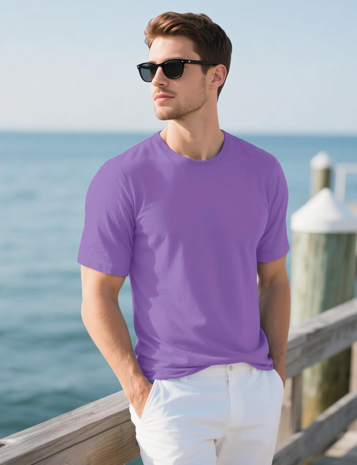 imageMAGCOMSEN Mens TShirts UPF 50 Cooling Short Sleeve Shirts Cotton Lightweight Moisture Wicking Soft Casual Summer TeesLight Purple