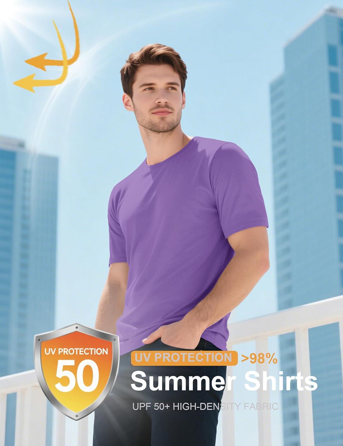 imageMAGCOMSEN Mens TShirts UPF 50 Cooling Short Sleeve Shirts Cotton Lightweight Moisture Wicking Soft Casual Summer TeesLight Purple