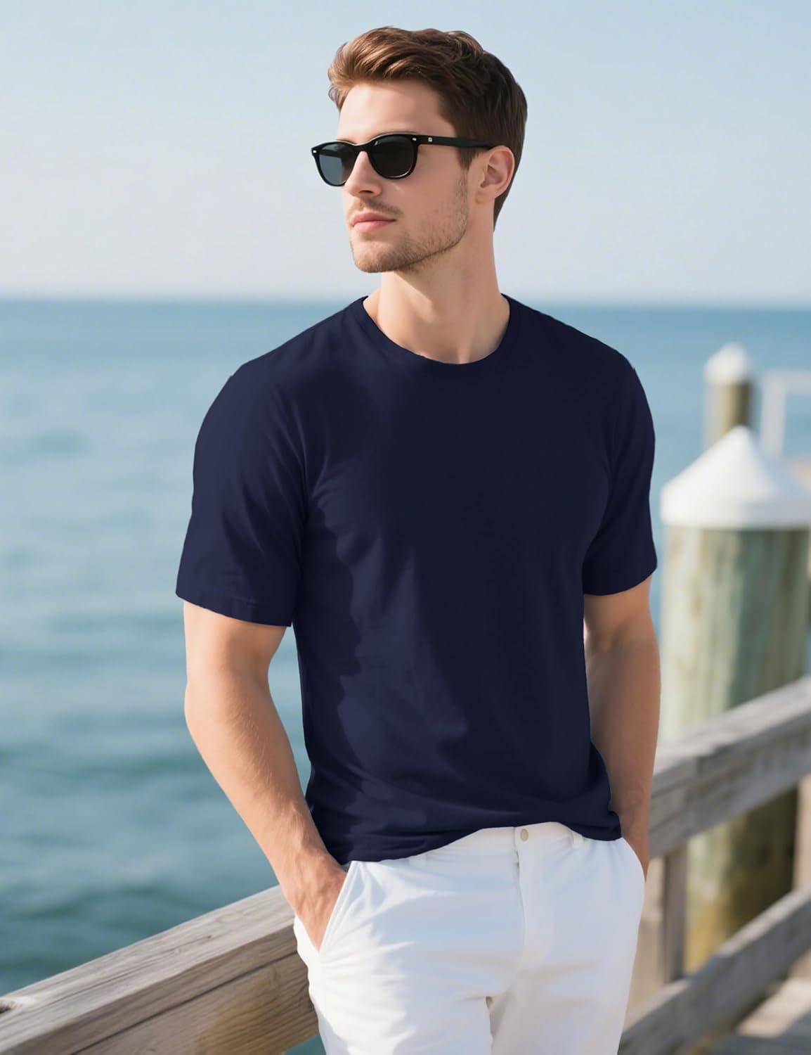 imageMAGCOMSEN Mens TShirts UPF 50 Cooling Short Sleeve Shirts Cotton Lightweight Moisture Wicking Soft Casual Summer TeesNavy