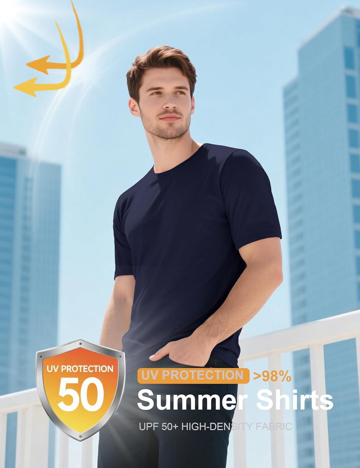 imageMAGCOMSEN Mens TShirts UPF 50 Cooling Short Sleeve Shirts Cotton Lightweight Moisture Wicking Soft Casual Summer TeesNavy