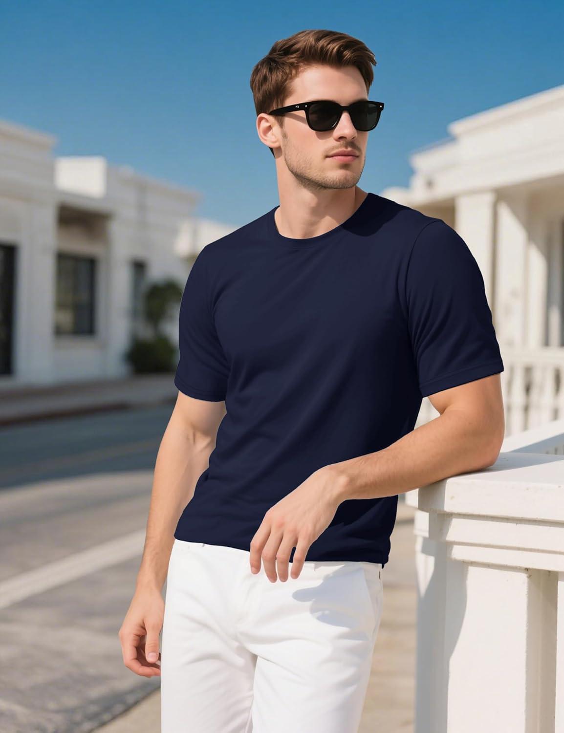 imageMAGCOMSEN Mens TShirts UPF 50 Cooling Short Sleeve Shirts Cotton Lightweight Moisture Wicking Soft Casual Summer TeesNavy
