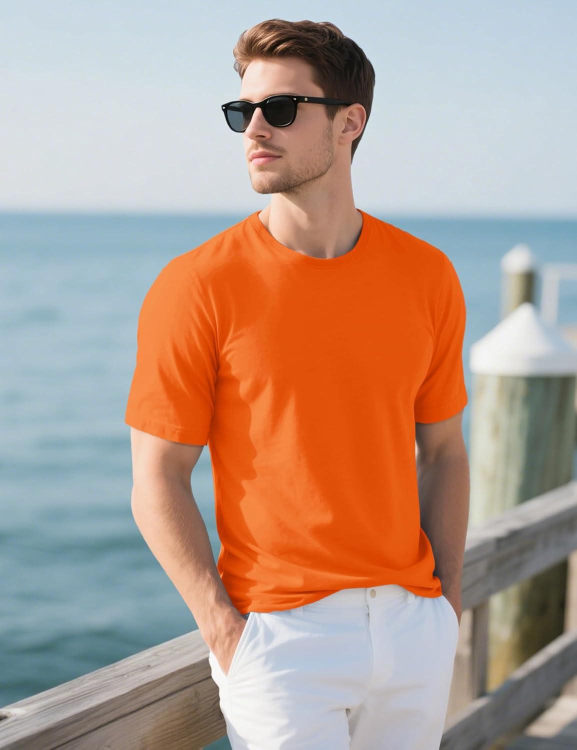 imageMAGCOMSEN Mens TShirts UPF 50 Cooling Short Sleeve Shirts Cotton Lightweight Moisture Wicking Soft Casual Summer TeesOrange