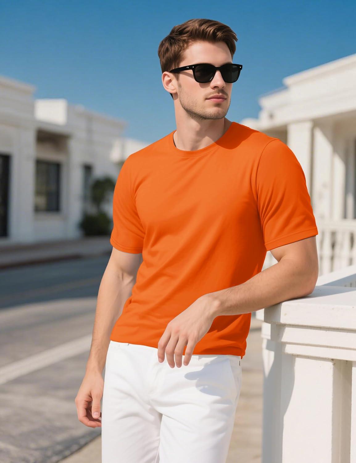 imageMAGCOMSEN Mens TShirts UPF 50 Cooling Short Sleeve Shirts Cotton Lightweight Moisture Wicking Soft Casual Summer TeesOrange