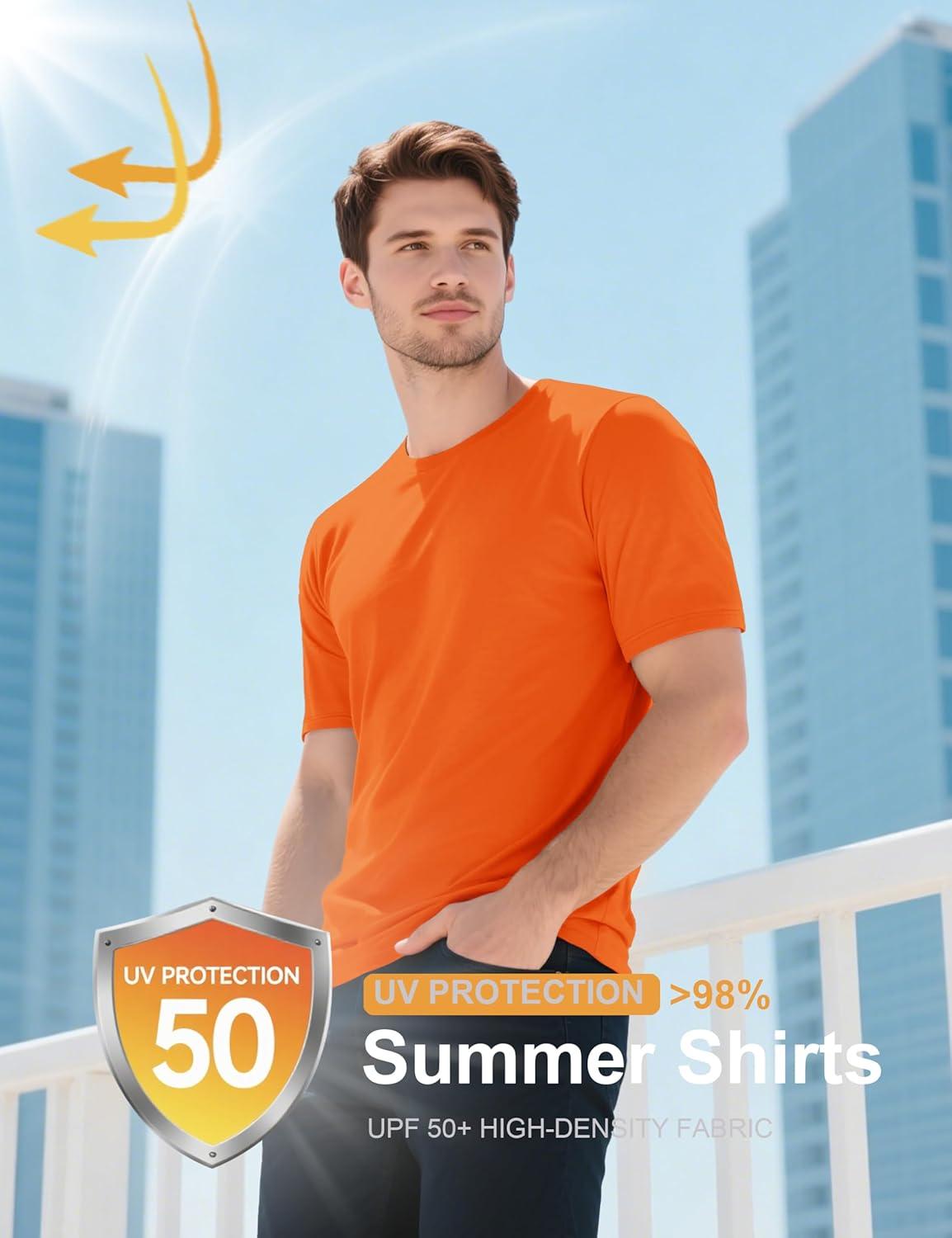 imageMAGCOMSEN Mens TShirts UPF 50 Cooling Short Sleeve Shirts Cotton Lightweight Moisture Wicking Soft Casual Summer TeesOrange