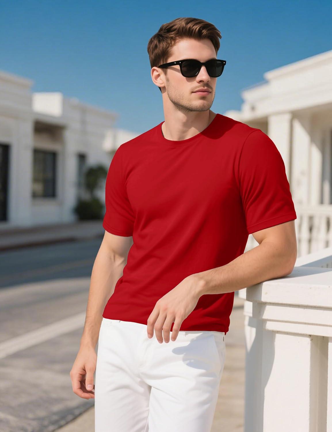 imageMAGCOMSEN Mens TShirts UPF 50 Cooling Short Sleeve Shirts Cotton Lightweight Moisture Wicking Soft Casual Summer TeesTomato Red