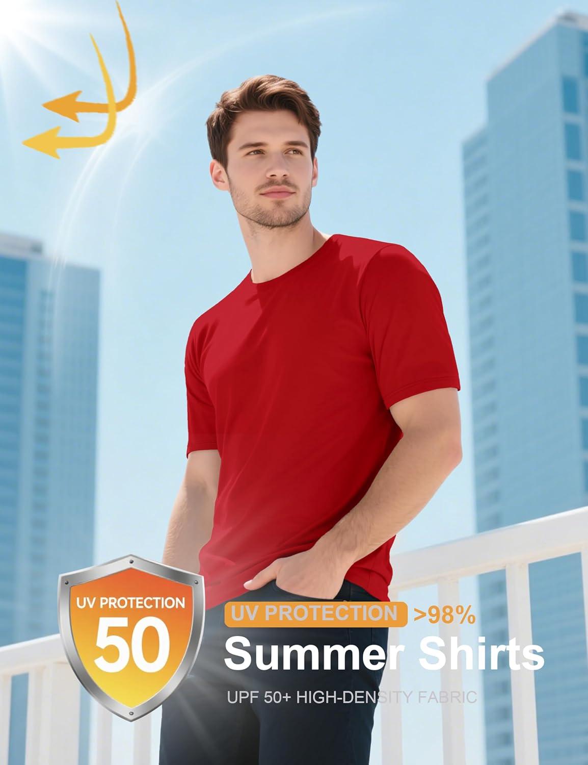 imageMAGCOMSEN Mens TShirts UPF 50 Cooling Short Sleeve Shirts Cotton Lightweight Moisture Wicking Soft Casual Summer TeesTomato Red
