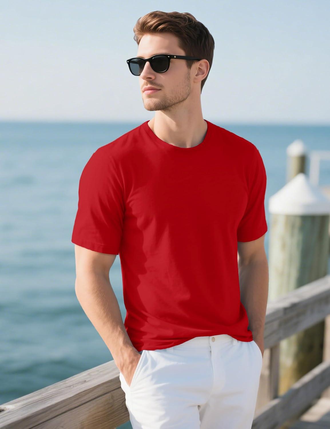 imageMAGCOMSEN Mens TShirts UPF 50 Cooling Short Sleeve Shirts Cotton Lightweight Moisture Wicking Soft Casual Summer TeesTomato Red