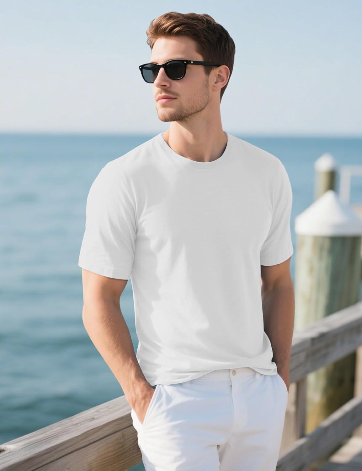 imageMAGCOMSEN Mens TShirts UPF 50 Cooling Short Sleeve Shirts Cotton Lightweight Moisture Wicking Soft Casual Summer TeesWhite