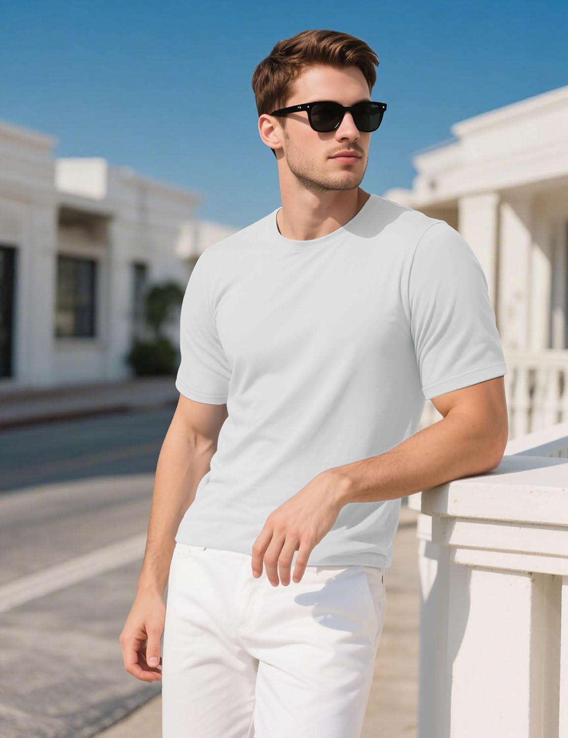 imageMAGCOMSEN Mens TShirts UPF 50 Cooling Short Sleeve Shirts Cotton Lightweight Moisture Wicking Soft Casual Summer TeesWhite