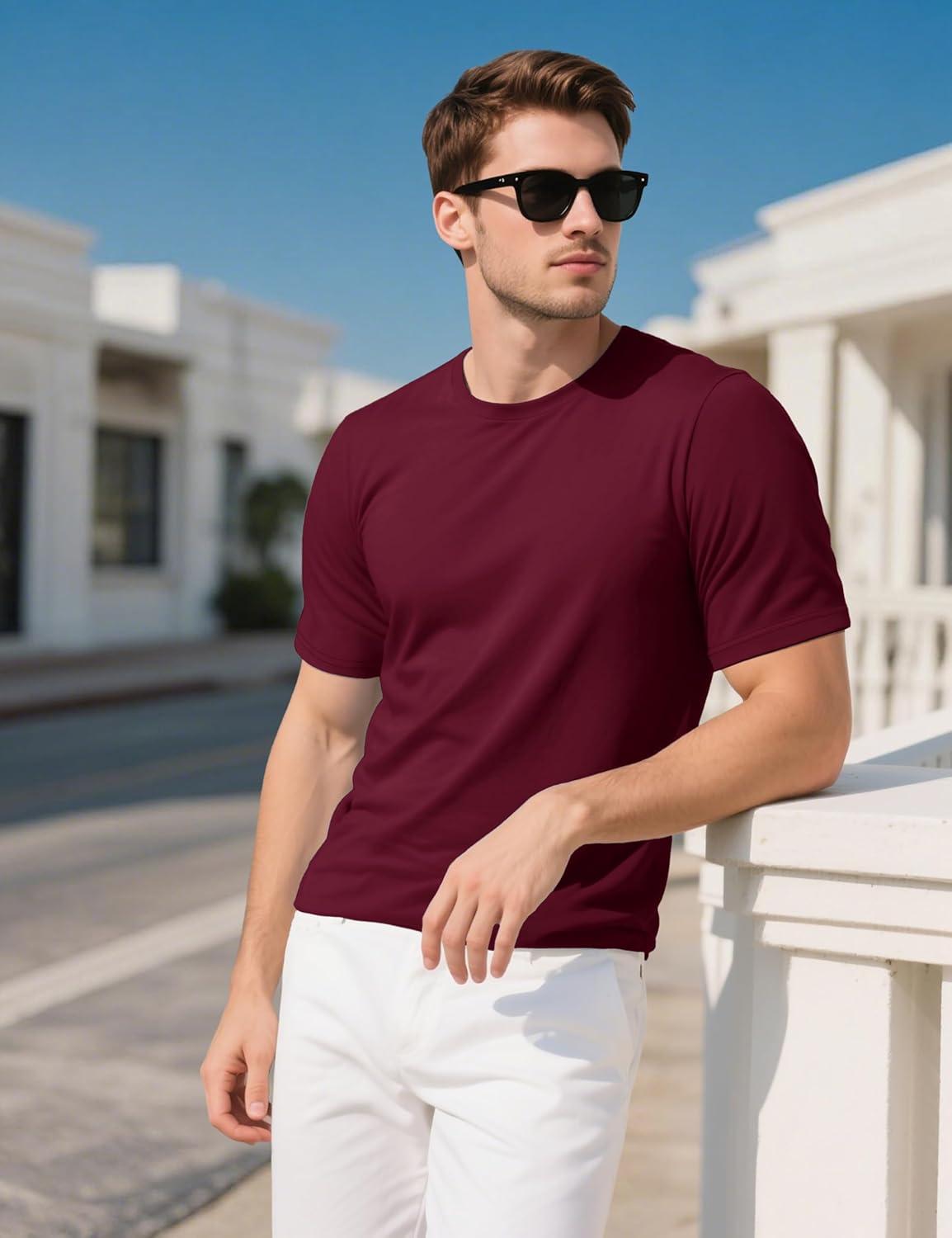 imageMAGCOMSEN Mens TShirts UPF 50 Cooling Short Sleeve Shirts Cotton Lightweight Moisture Wicking Soft Casual Summer TeesWine Red