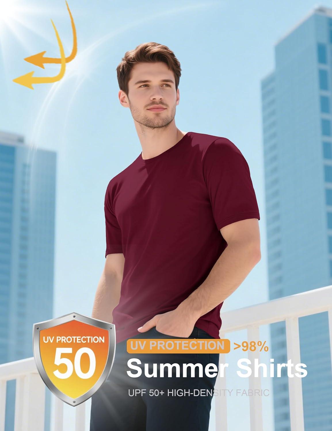imageMAGCOMSEN Mens TShirts UPF 50 Cooling Short Sleeve Shirts Cotton Lightweight Moisture Wicking Soft Casual Summer TeesWine Red