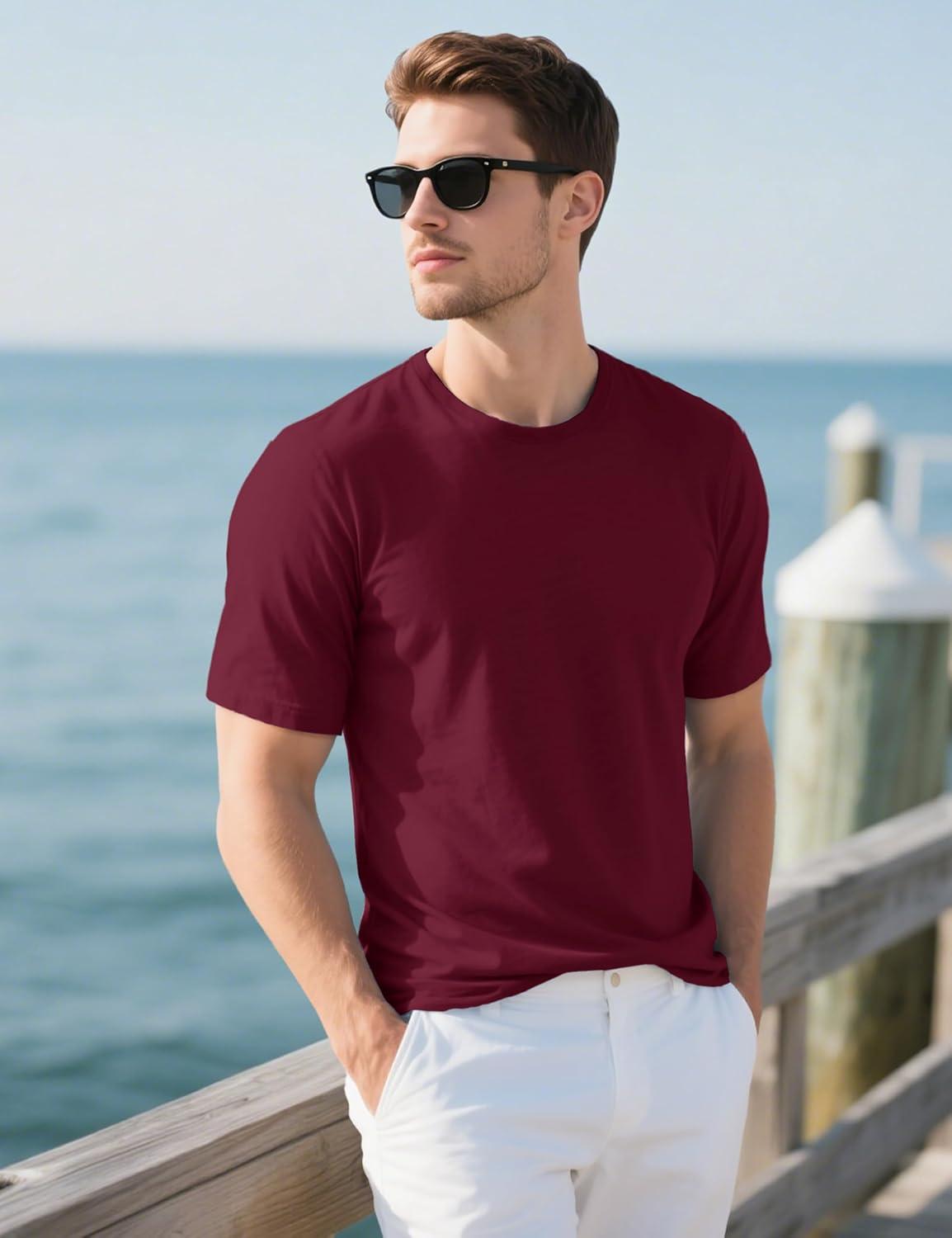 imageMAGCOMSEN Mens TShirts UPF 50 Cooling Short Sleeve Shirts Cotton Lightweight Moisture Wicking Soft Casual Summer TeesWine Red