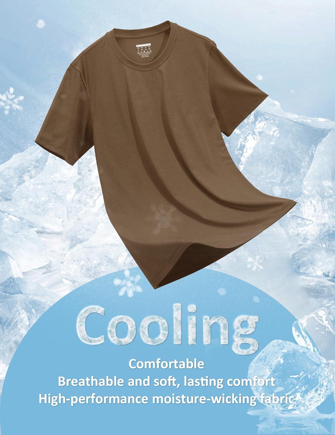 imageMAGCOMSEN Mens TShirts UPF 50 Cooling Short Sleeve Shirts Cotton Lightweight Moisture Wicking Soft Casual Summer TeesWolf Brown