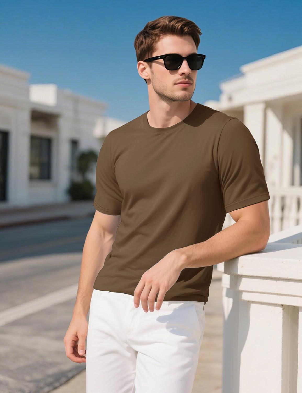 imageMAGCOMSEN Mens TShirts UPF 50 Cooling Short Sleeve Shirts Cotton Lightweight Moisture Wicking Soft Casual Summer TeesWolf Brown