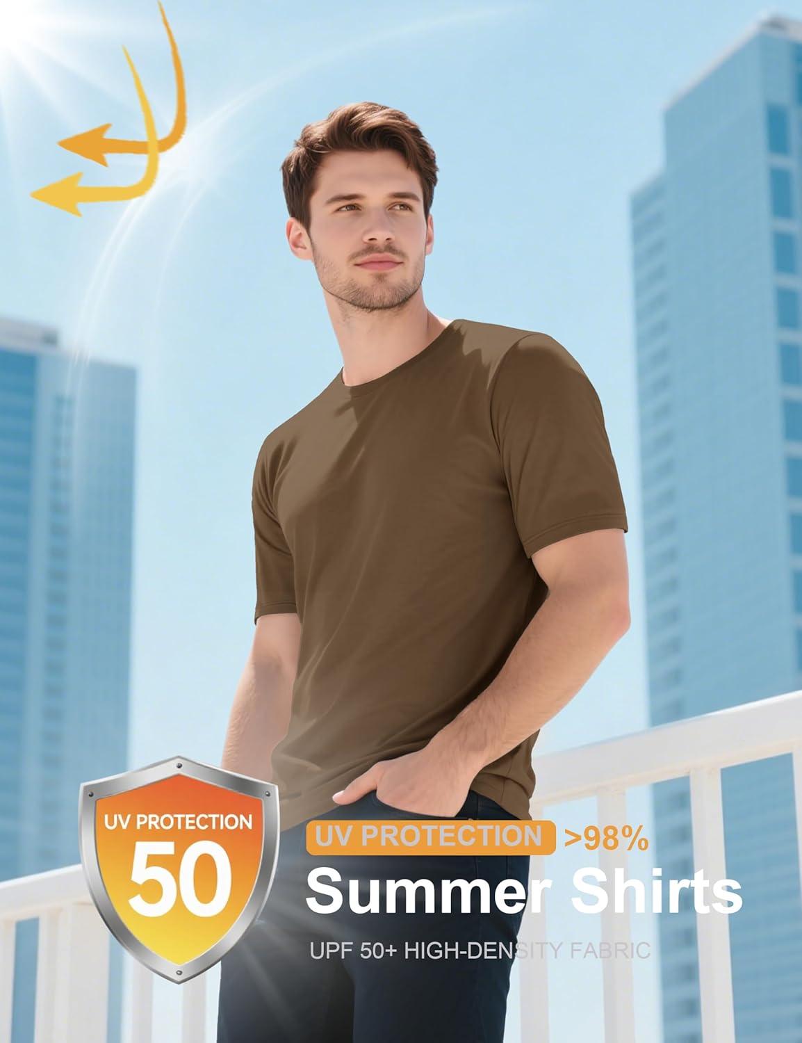 imageMAGCOMSEN Mens TShirts UPF 50 Cooling Short Sleeve Shirts Cotton Lightweight Moisture Wicking Soft Casual Summer TeesWolf Brown