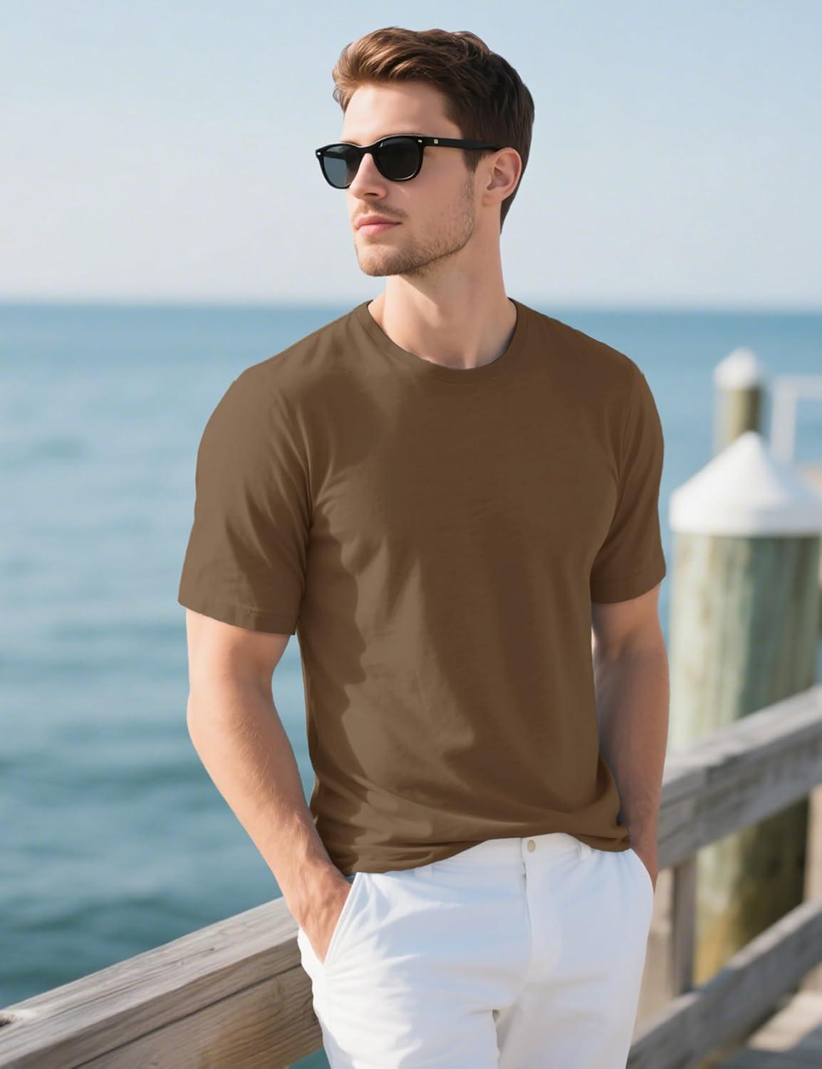 imageMAGCOMSEN Mens TShirts UPF 50 Cooling Short Sleeve Shirts Cotton Lightweight Moisture Wicking Soft Casual Summer TeesWolf Brown