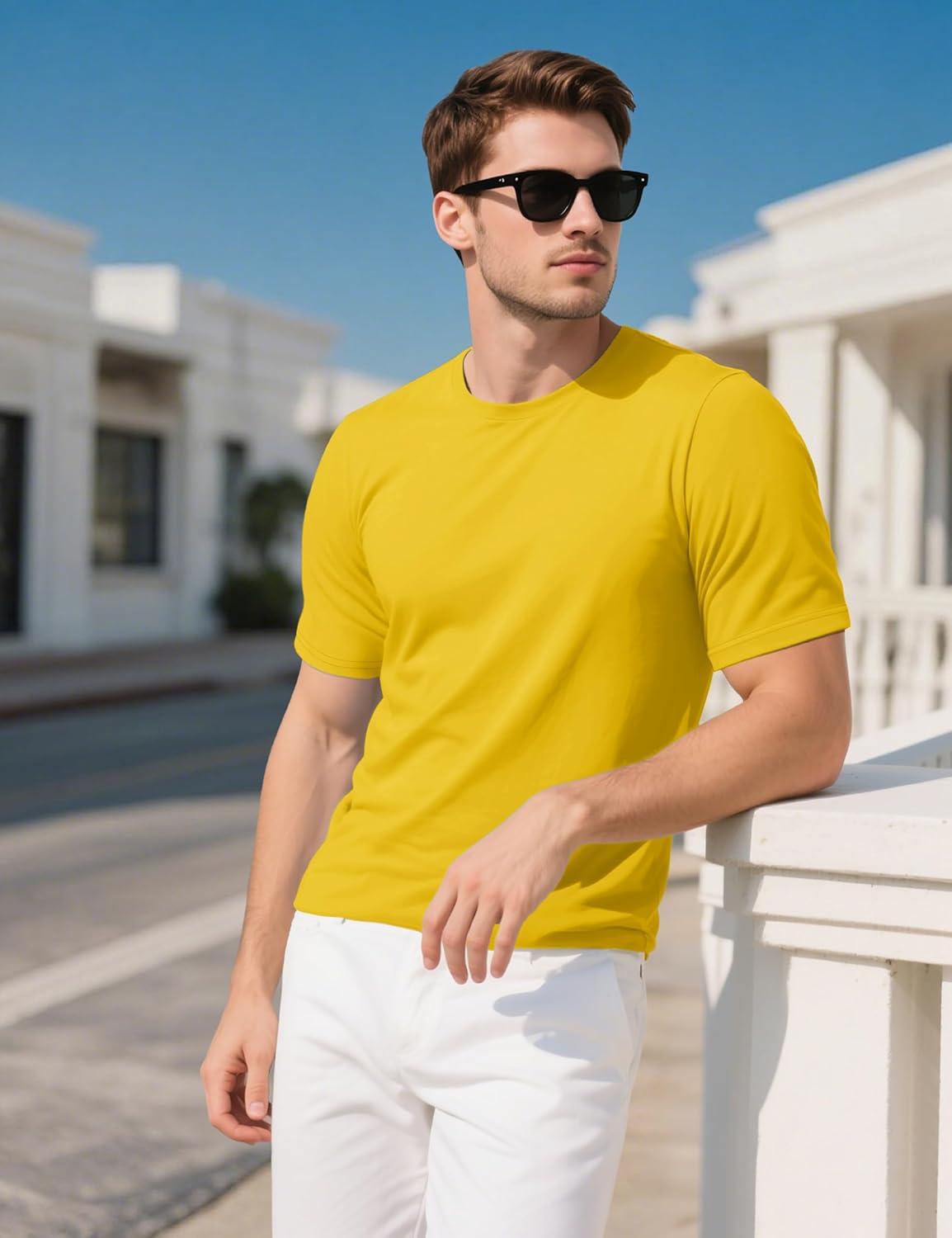 imageMAGCOMSEN Mens TShirts UPF 50 Cooling Short Sleeve Shirts Cotton Lightweight Moisture Wicking Soft Casual Summer TeesYellow