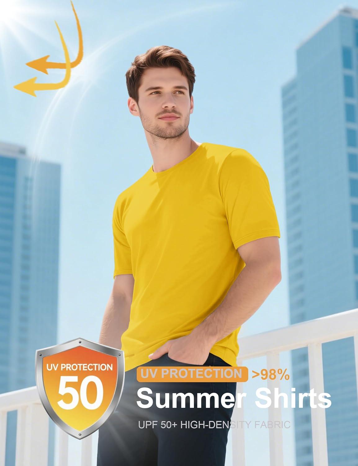 imageMAGCOMSEN Mens TShirts UPF 50 Cooling Short Sleeve Shirts Cotton Lightweight Moisture Wicking Soft Casual Summer TeesYellow