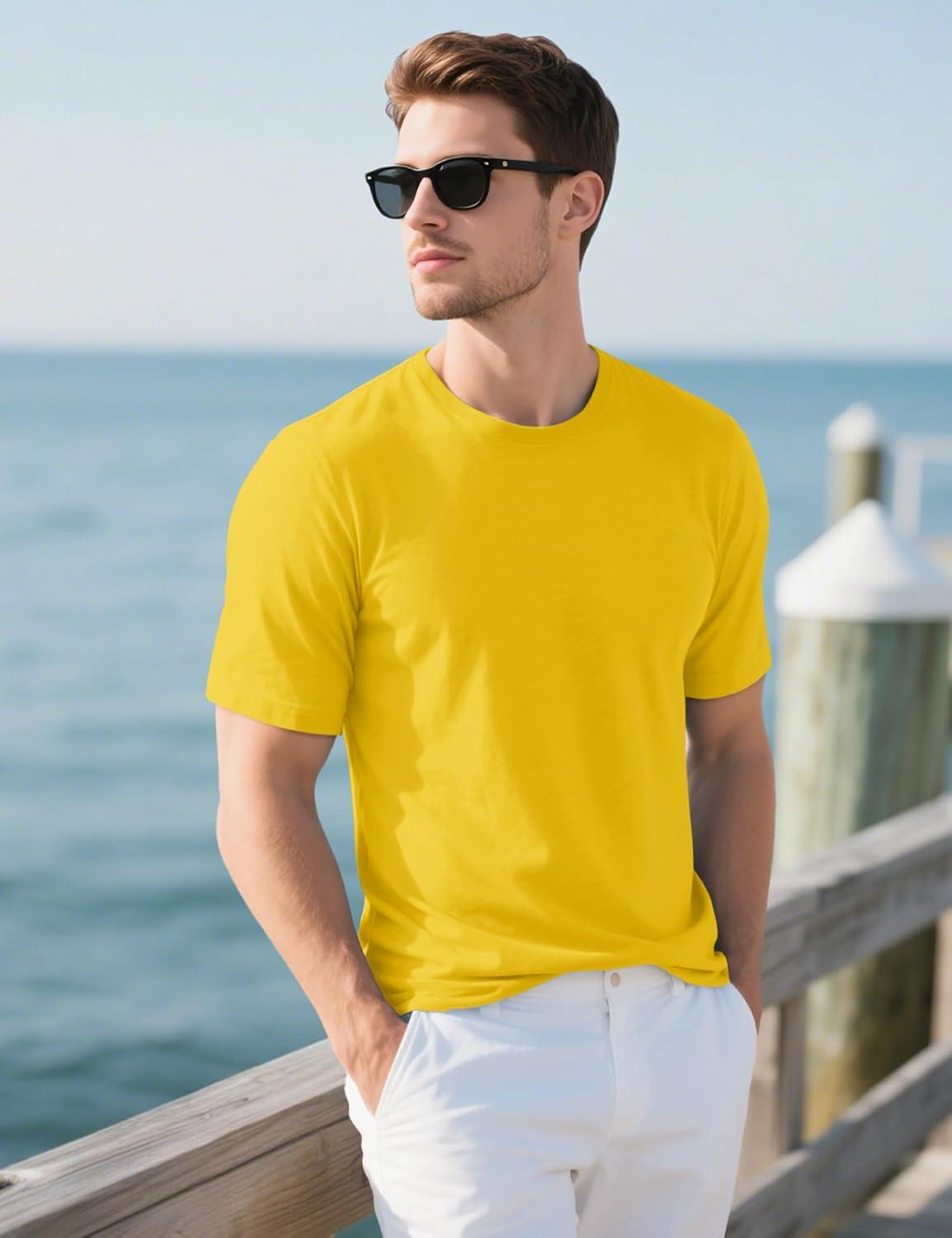 imageMAGCOMSEN Mens TShirts UPF 50 Cooling Short Sleeve Shirts Cotton Lightweight Moisture Wicking Soft Casual Summer TeesYellow