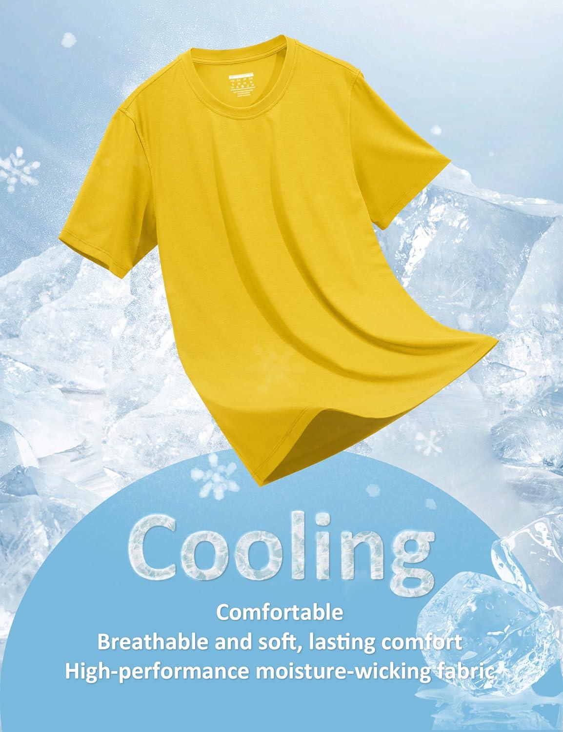imageMAGCOMSEN Mens TShirts UPF 50 Cooling Short Sleeve Shirts Cotton Lightweight Moisture Wicking Soft Casual Summer TeesYellow