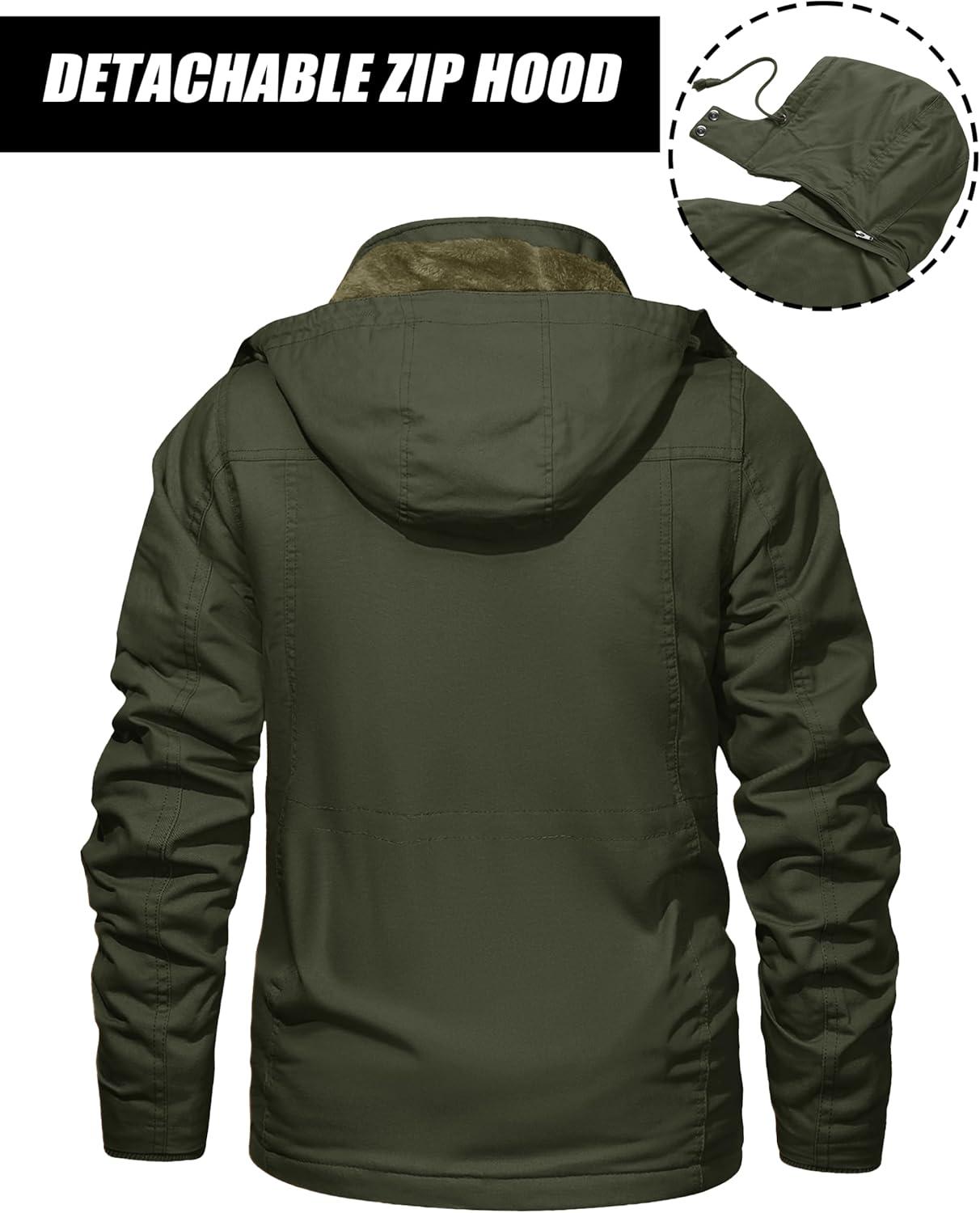 imageMAGCOMSEN Mens Winter Jacket Cotton Fleece Lined Warm Jackets Work Cargo Military Coats with 6 Pockets2 Green