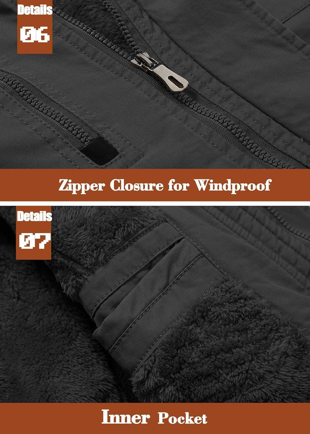 imageMAGCOMSEN Mens Winter Jacket Cotton Fleece Lined Warm Jackets Work Cargo Military Coats with 6 Pockets2 Khaki