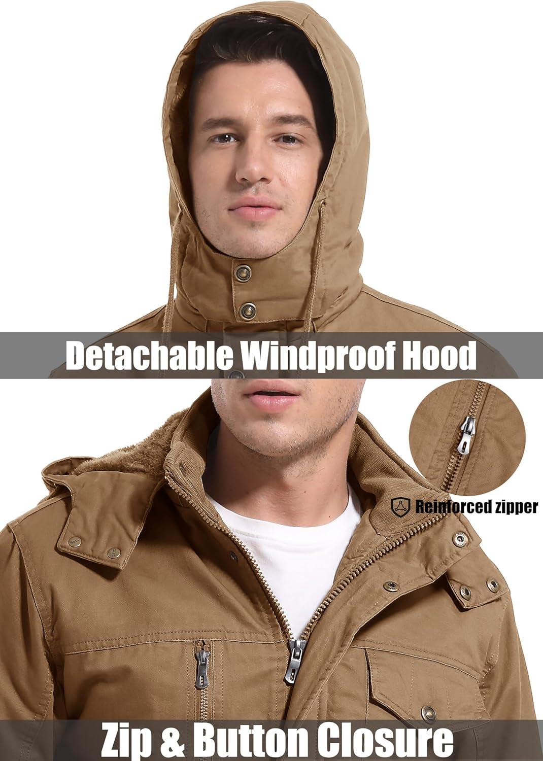 imageMAGCOMSEN Mens Winter Jacket Cotton Fleece Lined Warm Jackets Work Cargo Military Coats with 6 Pockets2 Khaki