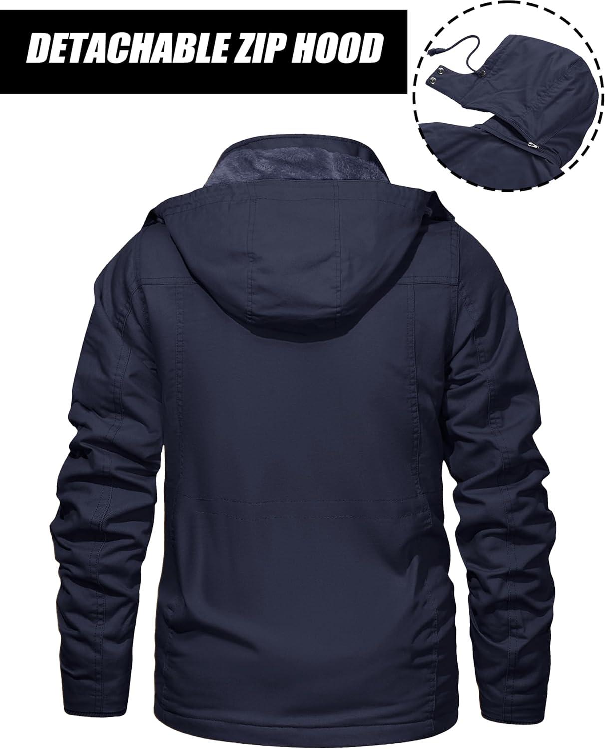 imageMAGCOMSEN Mens Winter Jacket Cotton Fleece Lined Warm Jackets Work Cargo Military Coats with 6 Pockets2 Navy