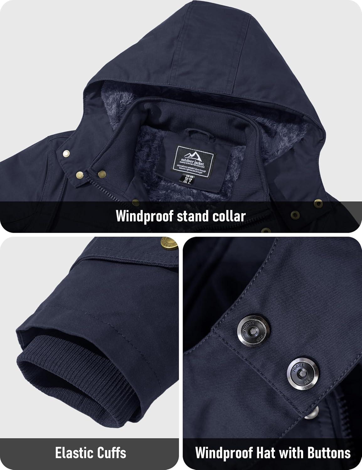imageMAGCOMSEN Mens Winter Jacket Cotton Fleece Lined Warm Jackets Work Cargo Military Coats with 6 Pockets2 Navy