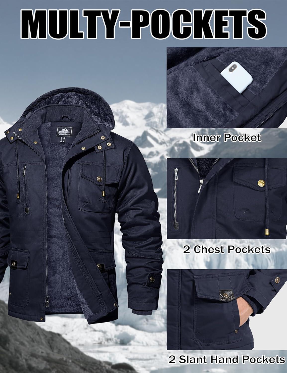 imageMAGCOMSEN Mens Winter Jacket Cotton Fleece Lined Warm Jackets Work Cargo Military Coats with 6 Pockets2 Navy