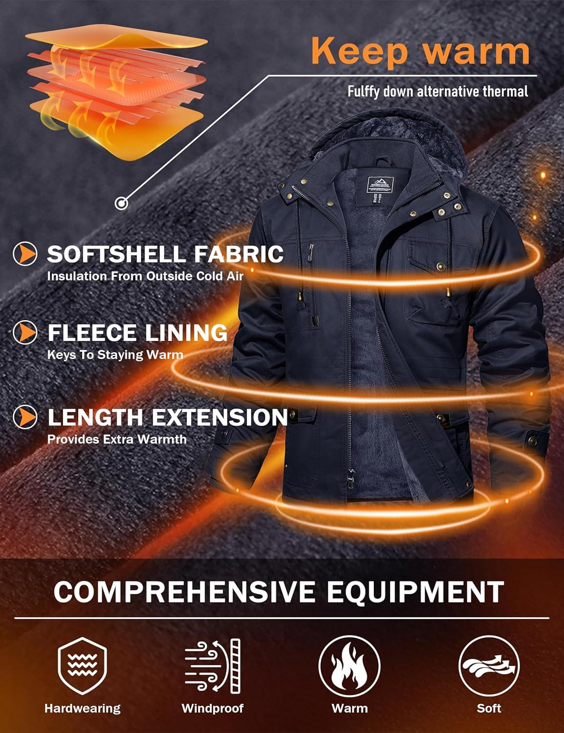 imageMAGCOMSEN Mens Winter Jacket Cotton Fleece Lined Warm Jackets Work Cargo Military Coats with 6 Pockets2 Navy