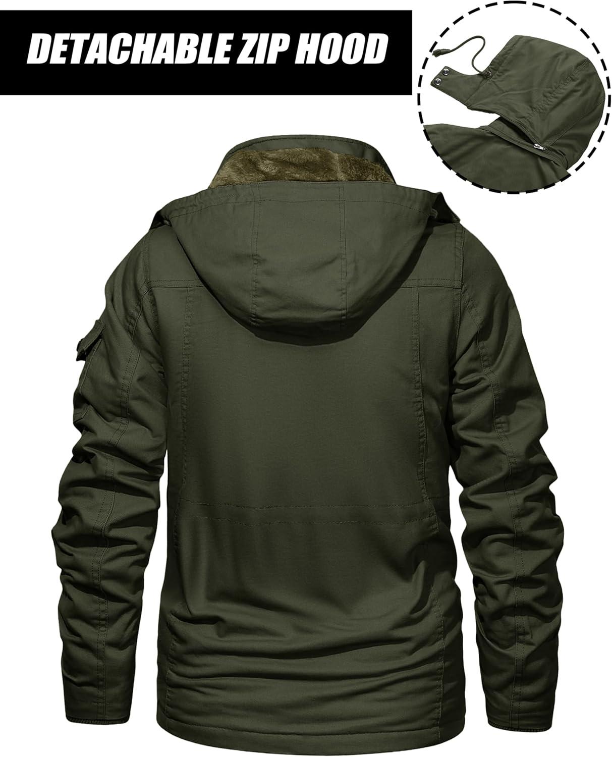 imageMAGCOMSEN Mens Winter Jacket Cotton Fleece Lined Warm Jackets Work Cargo Military Coats with 6 PocketsArmy Green