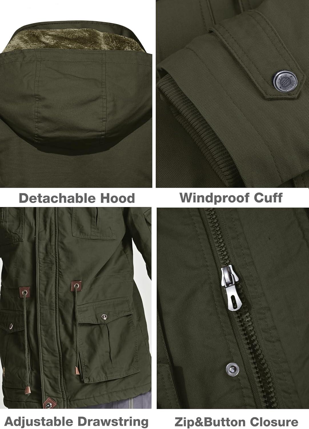 imageMAGCOMSEN Mens Winter Jacket Cotton Fleece Lined Warm Jackets Work Cargo Military Coats with 6 PocketsArmy Green
