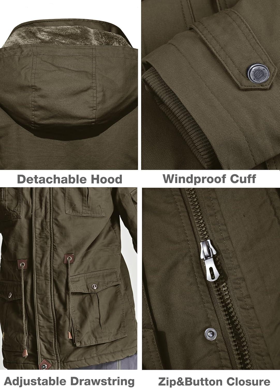 imageMAGCOMSEN Mens Winter Jacket Cotton Fleece Lined Warm Jackets Work Cargo Military Coats with 6 PocketsCoffee