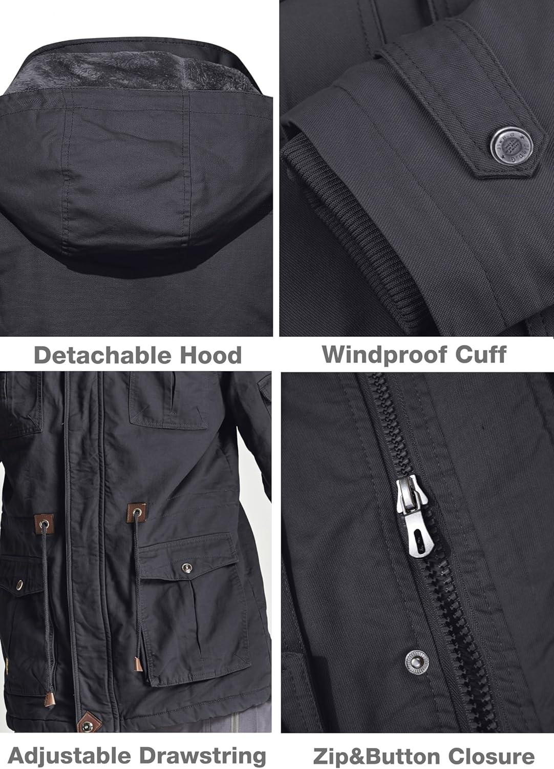 imageMAGCOMSEN Mens Winter Jacket Cotton Fleece Lined Warm Jackets Work Cargo Military Coats with 6 PocketsGrey