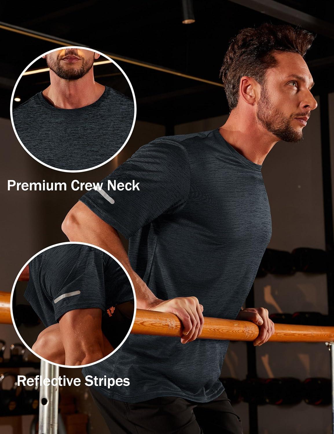 imageMAGCOMSEN Mens Workout Shirts Short Sleeve Tees Quick Dry Moisture Wicking Athletic Gym Running Crewneck TShirtBlack