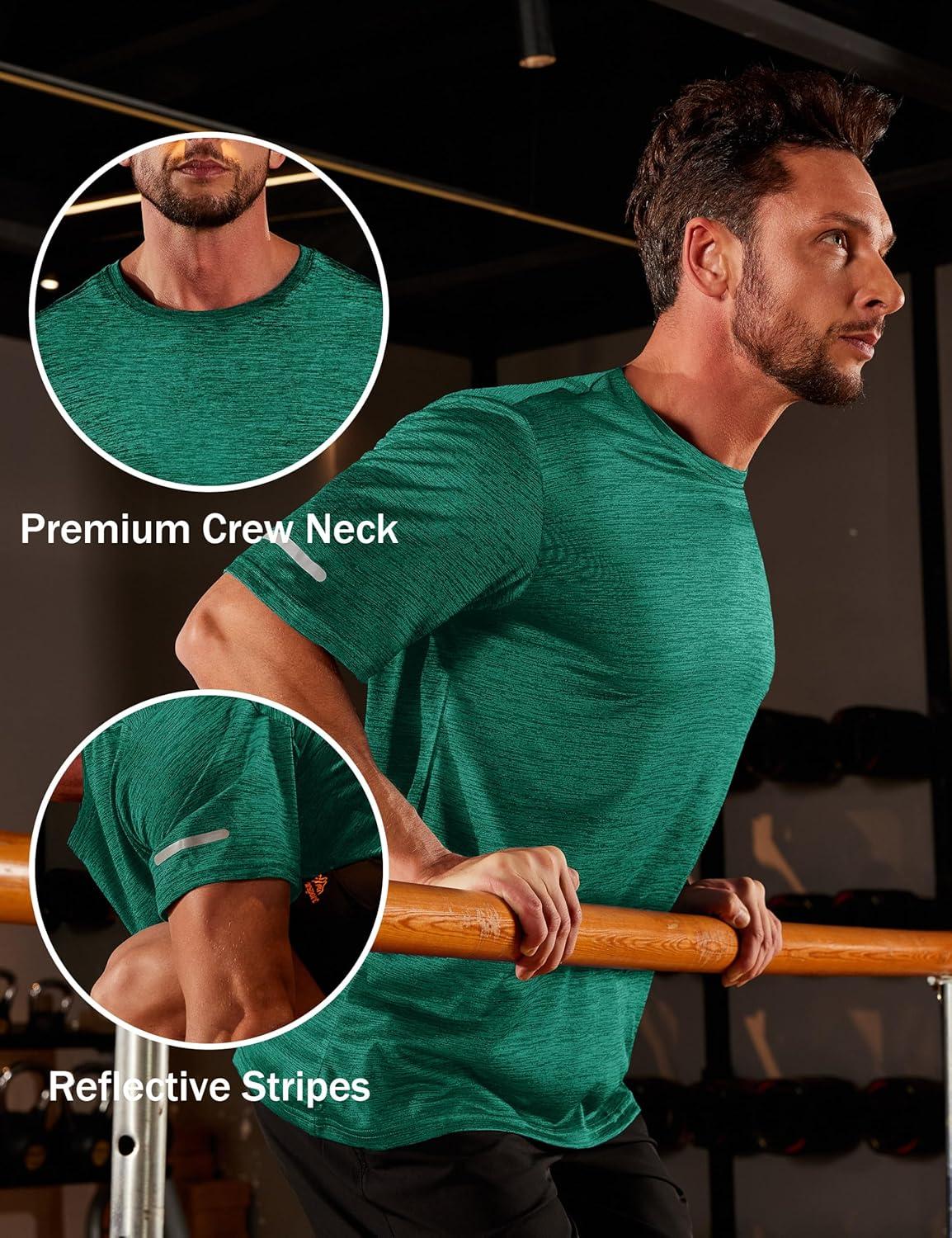imageMAGCOMSEN Mens Workout Shirts Short Sleeve Tees Quick Dry Moisture Wicking Athletic Gym Running Crewneck TShirtJade Green