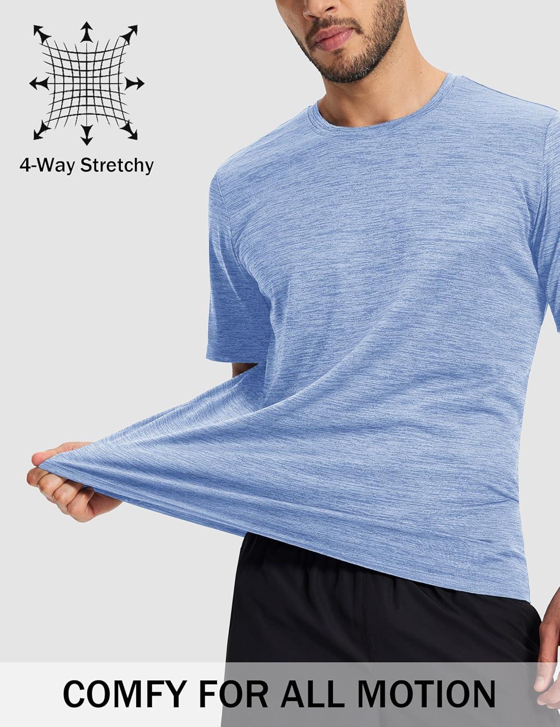 imageMAGCOMSEN Mens Workout Shirts Short Sleeve Tees Quick Dry Moisture Wicking Athletic Gym Running Crewneck TShirtLight Blue