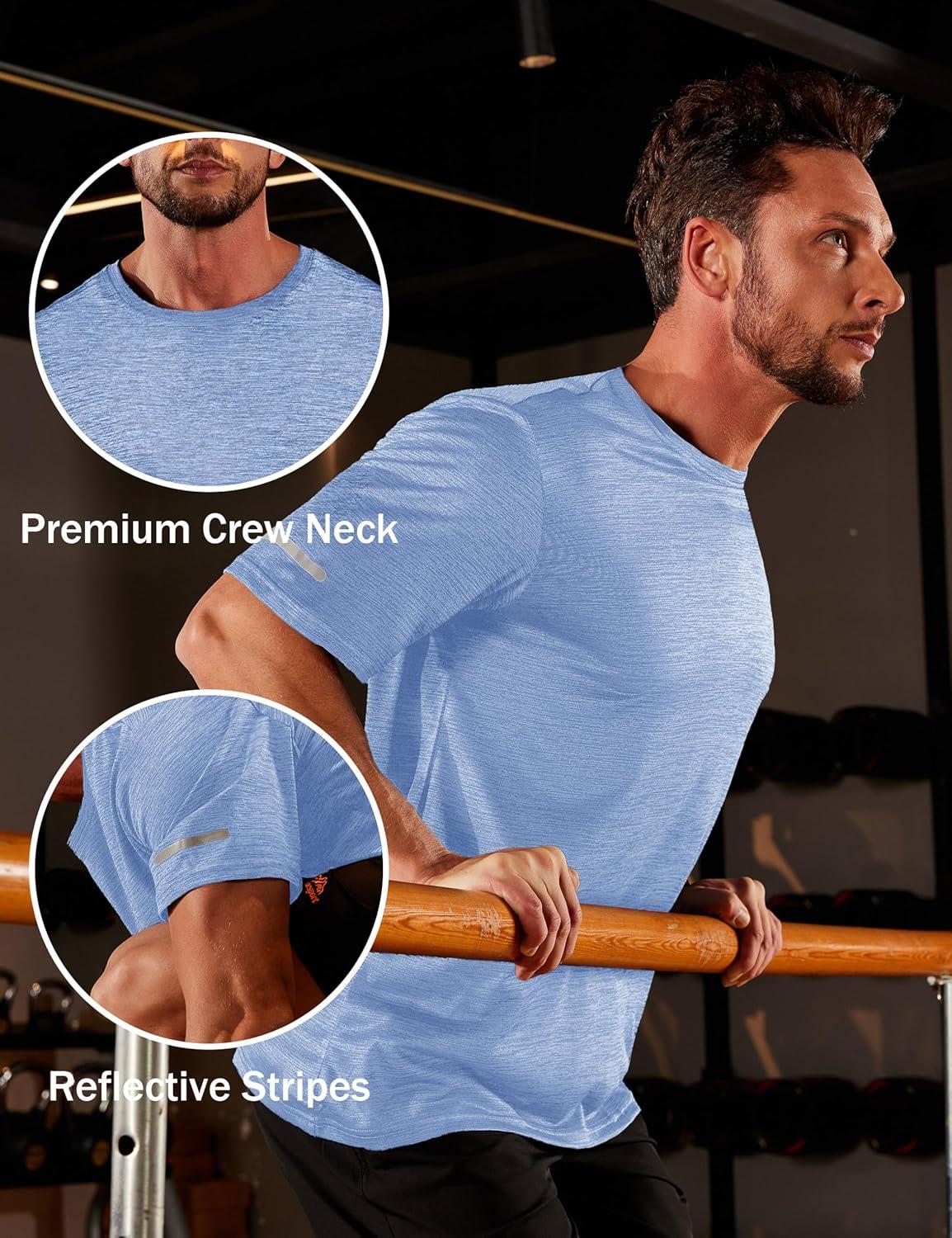 imageMAGCOMSEN Mens Workout Shirts Short Sleeve Tees Quick Dry Moisture Wicking Athletic Gym Running Crewneck TShirtLight Blue
