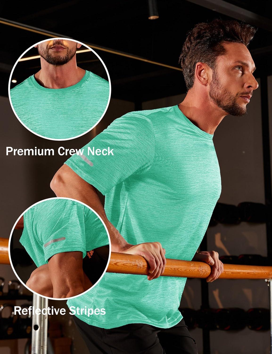 imageMAGCOMSEN Mens Workout Shirts Short Sleeve Tees Quick Dry Moisture Wicking Athletic Gym Running Crewneck TShirtLight Green