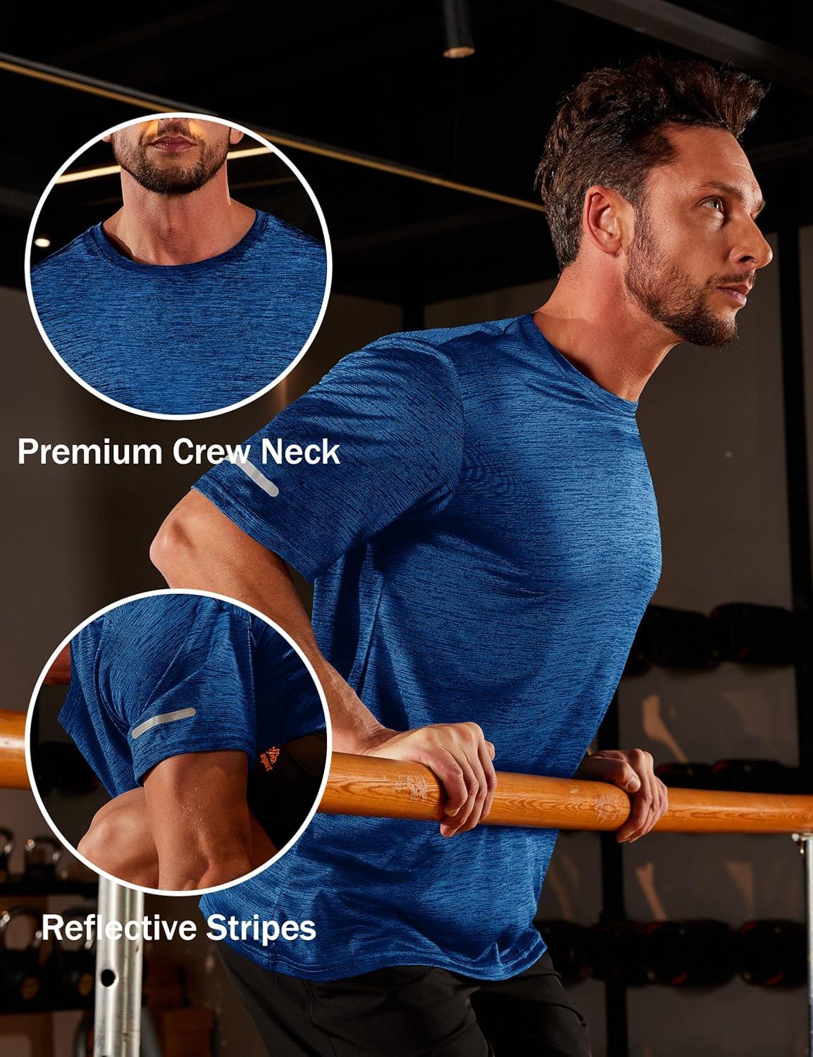 imageMAGCOMSEN Mens Workout Shirts Short Sleeve Tees Quick Dry Moisture Wicking Athletic Gym Running Crewneck TShirtMedium Blue