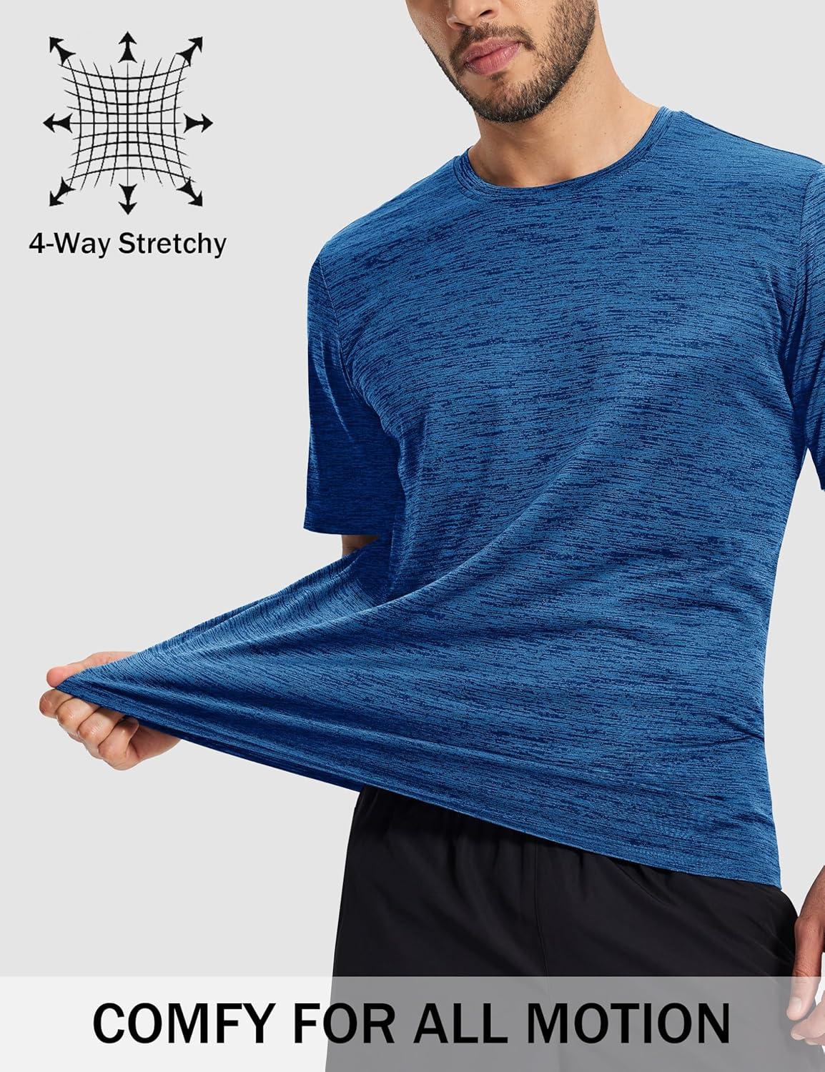 imageMAGCOMSEN Mens Workout Shirts Short Sleeve Tees Quick Dry Moisture Wicking Athletic Gym Running Crewneck TShirtMedium Blue