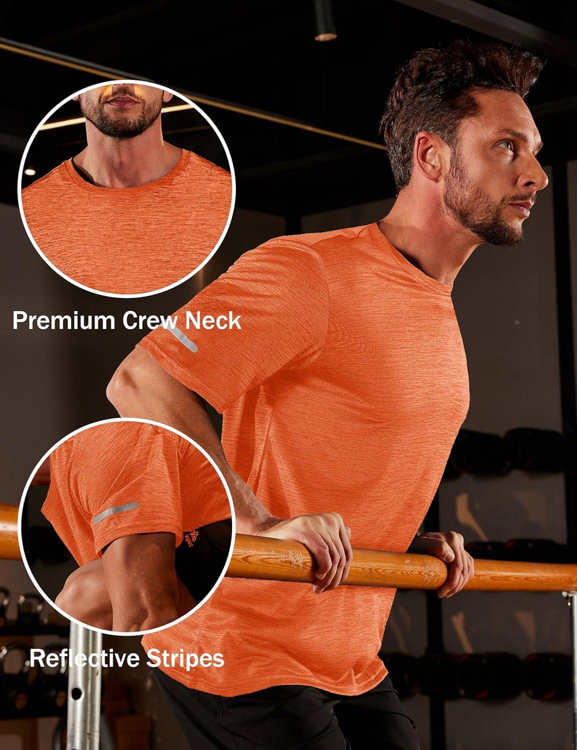 imageMAGCOMSEN Mens Workout Shirts Short Sleeve Tees Quick Dry Moisture Wicking Athletic Gym Running Crewneck TShirtOrange