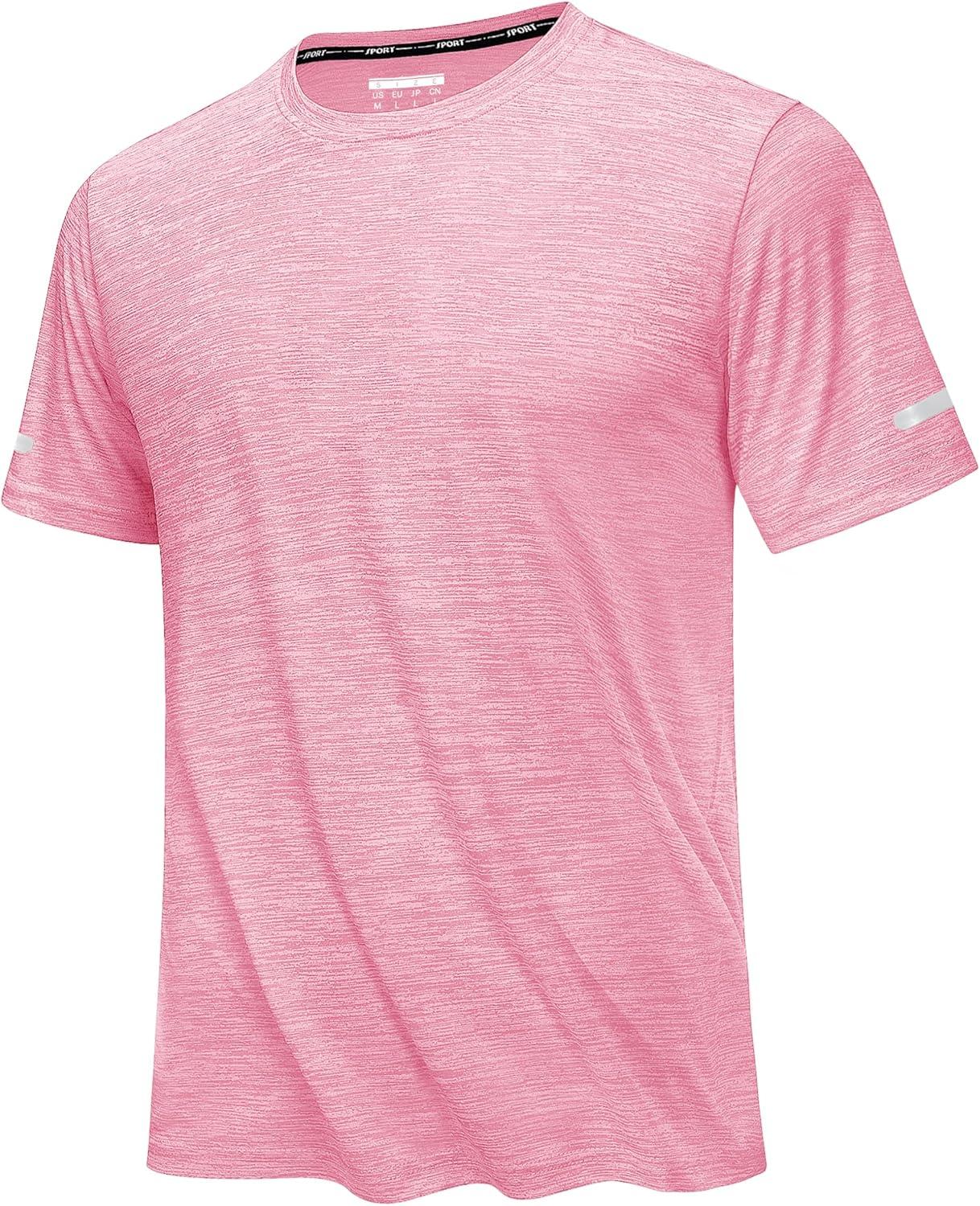 imageMAGCOMSEN Mens Workout Shirts Short Sleeve Tees Quick Dry Moisture Wicking Athletic Gym Running Crewneck TShirtPink