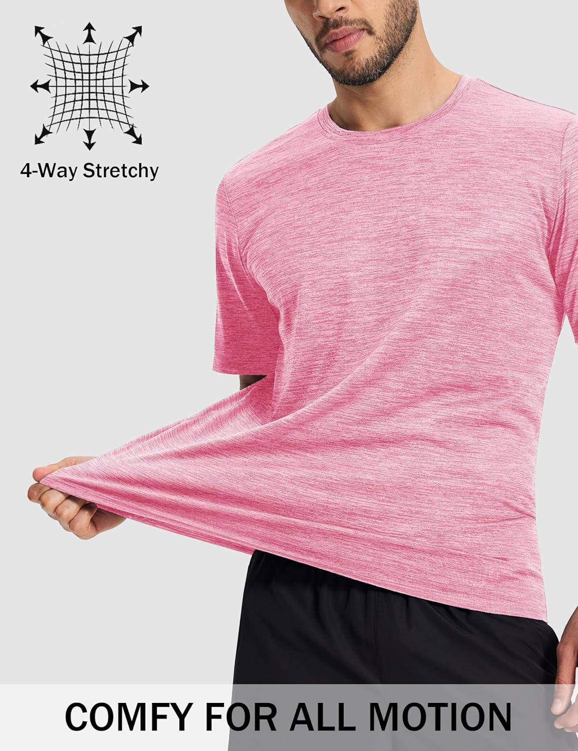 imageMAGCOMSEN Mens Workout Shirts Short Sleeve Tees Quick Dry Moisture Wicking Athletic Gym Running Crewneck TShirtPink