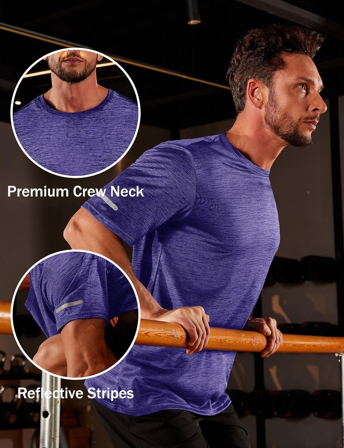 imageMAGCOMSEN Mens Workout Shirts Short Sleeve Tees Quick Dry Moisture Wicking Athletic Gym Running Crewneck TShirtViolet