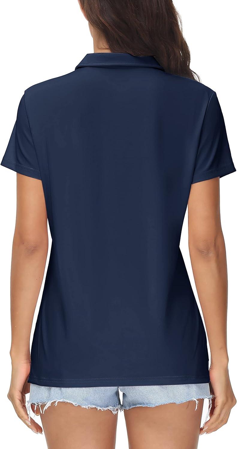 imageMAGCOMSEN Women Tops with Collared Short Sleeve Golf Polo Tops Dry Fit Athletic Tshirt for Work Out Uniform Tee Navy 2XL